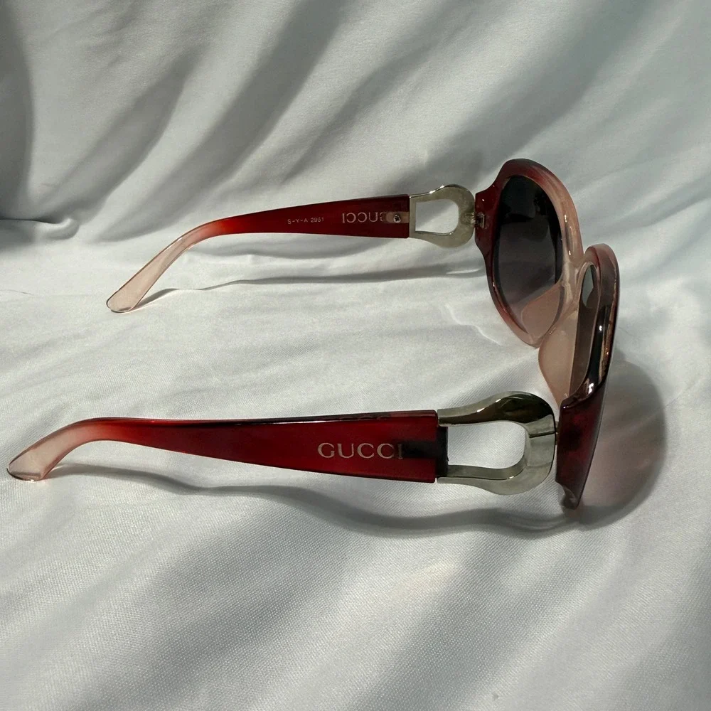 Gucci Sunglasses Women OS Red Pink Gradient Oversized Horsebit S-Y-A 2951 Luxury